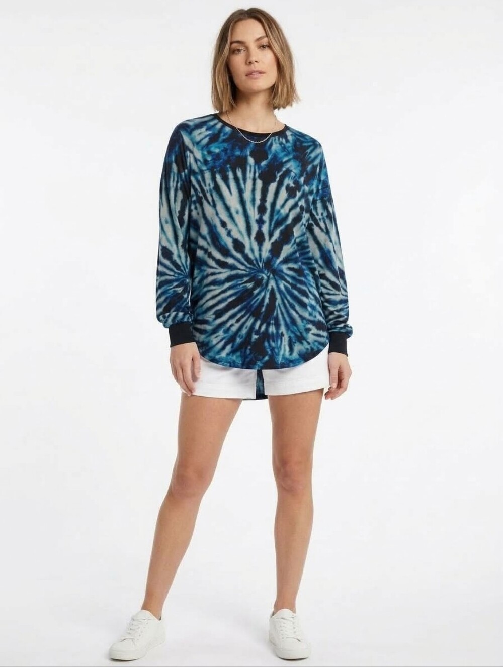 Tie-Dye Long Sleeve Crewneck Top For Women And Men - Blue Up To Size 3XL NWT